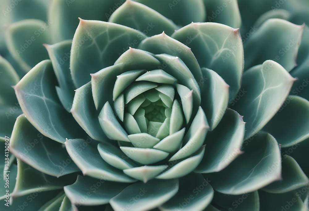 Obraz premium nature patterns soft close background sage green succulent copyspace leaves beauty symmetry growth flora geometry fresh calm detail peaceful copy space environment closeup botanical texture leaf