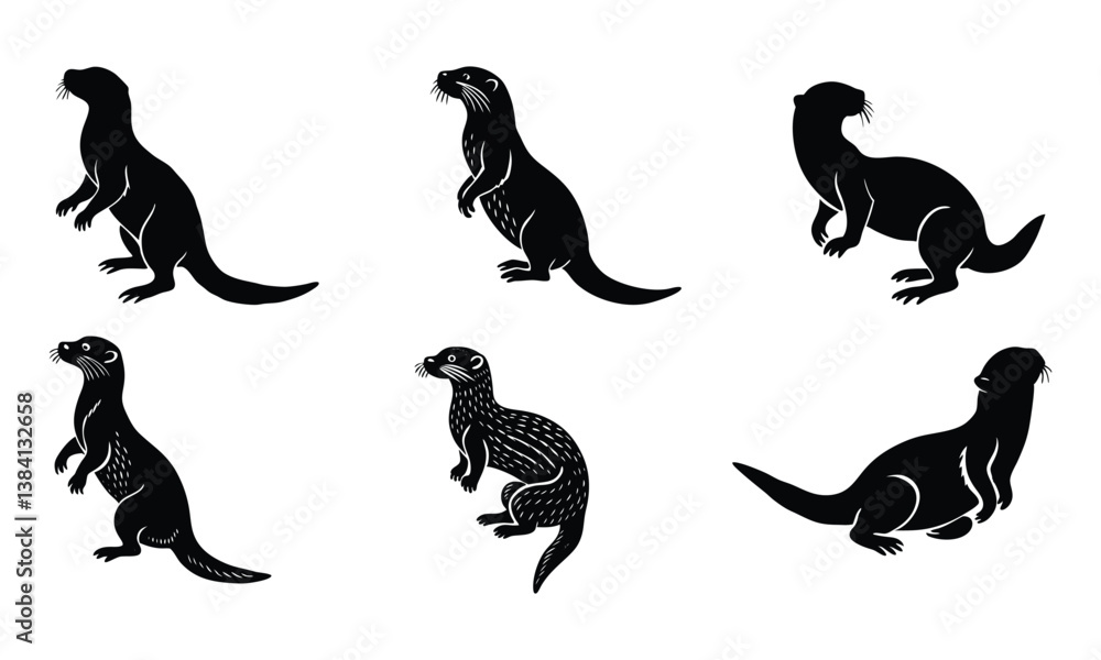 Naklejka premium Otter Silhouette Illustrations - Vector Graphics Set