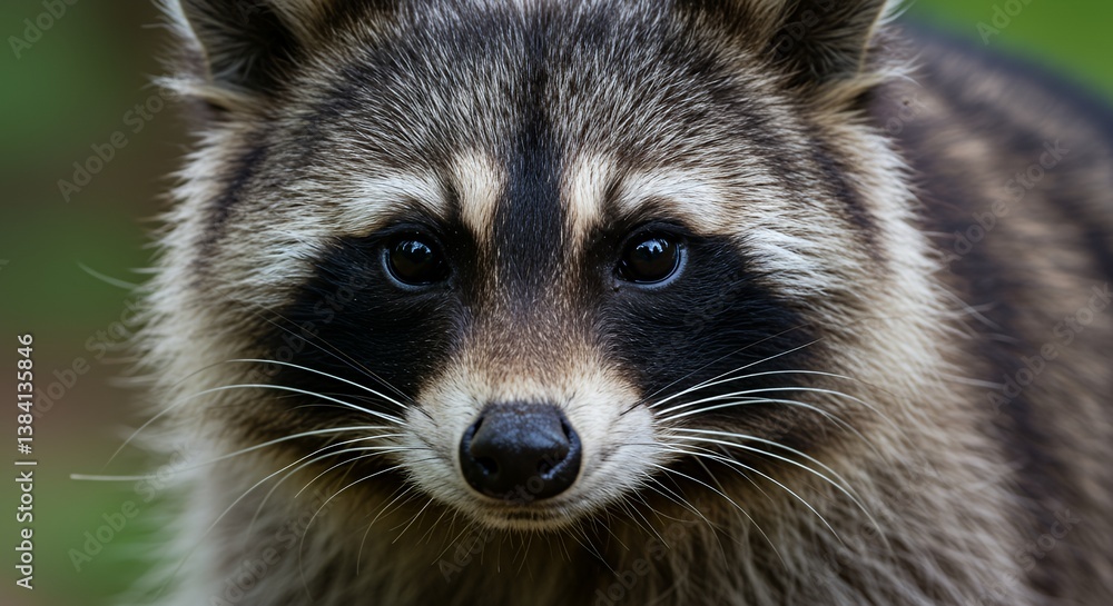 Close-up of a raccoon's face, showcasing its intelligent eyes. Close-up of a raccoon's face, showcasing its intelligent eyes.