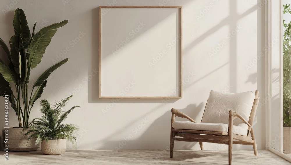 Minimalist, sun-drenched living room scene Minimalist, sun-drenched living room scene