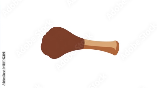 A cartoonstyle drumstick with a wooden handle and brown tip ideal for music food or playful