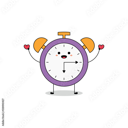 Cute alarm clock cartoon character spreading love doodle