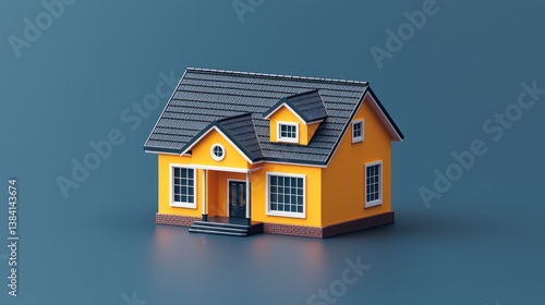 Wallpaper Mural Cute Yellow House 3D Model Render: A Charming Digital Home Torontodigital.ca