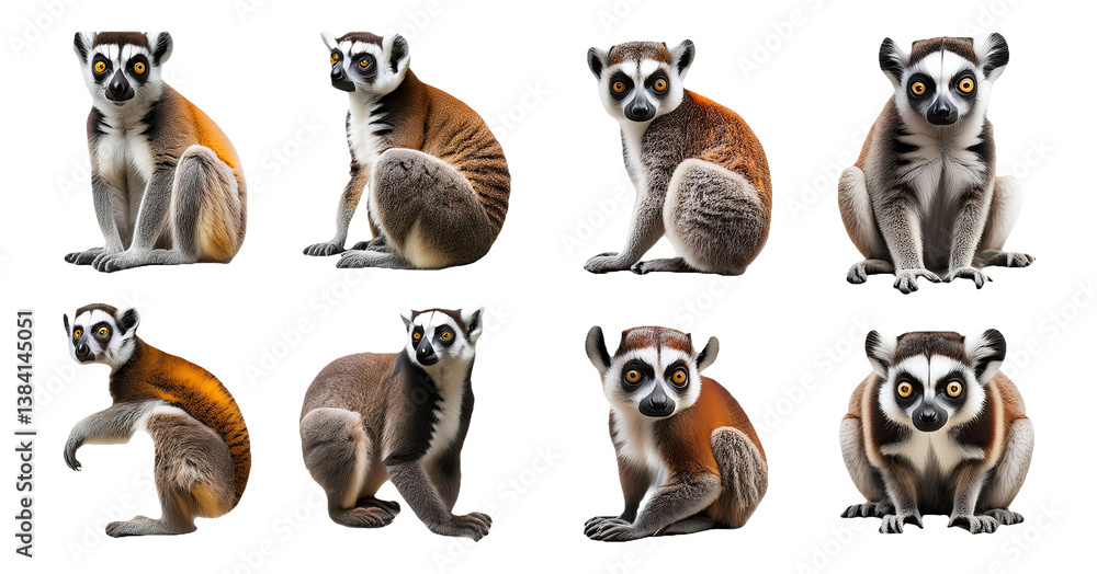 Fototapeta premium Various poses of lemur isolated on transparent background