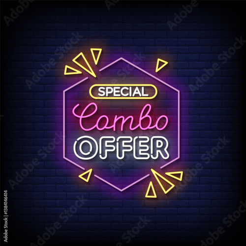 special combo offer neon sign with brick wall background vector