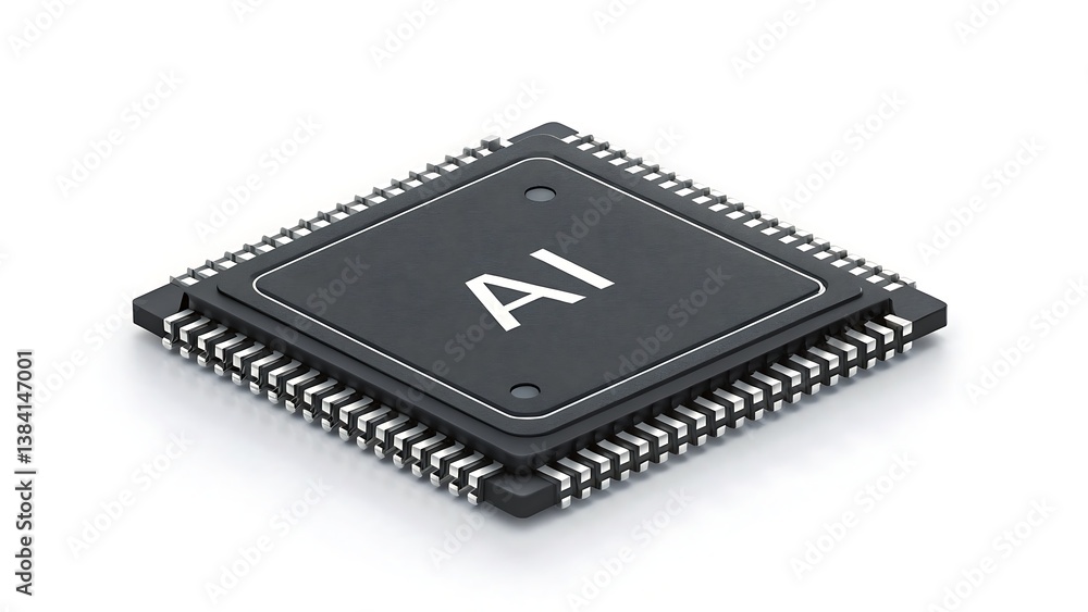 A close up of a black ai chip with white lettering on a white background in a studio shot A close up of a black ai chip with white lettering on a white background in a studio shot