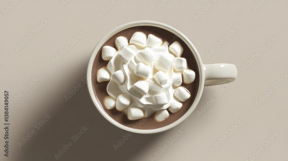 Hot Chocolate with Marshmallows and Whipped Cream in a White Mug Hot Chocolate with Marshmallows and Whipped Cream in a White Mug