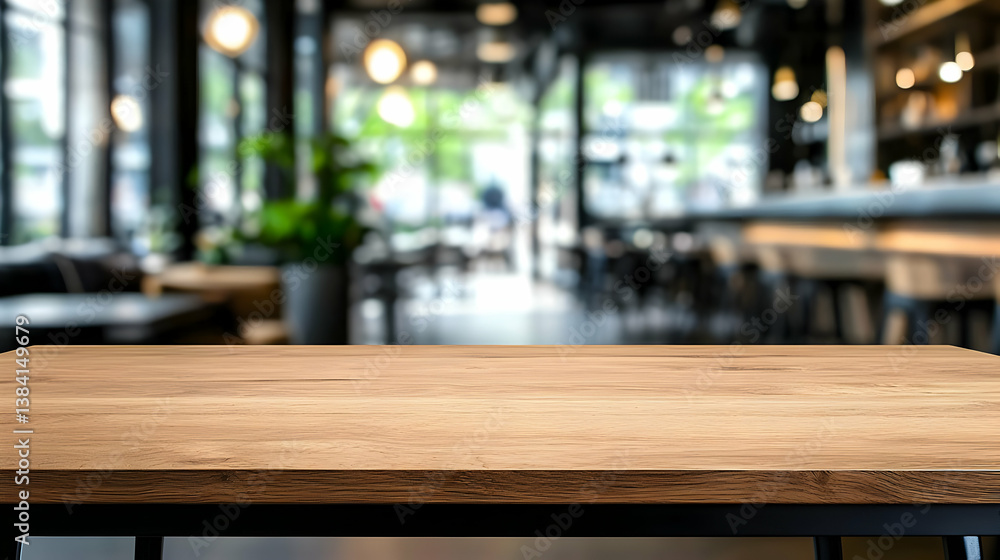 Empty Light Brown Wooden Table In Cafe Interior Blurred Background Empty Light Brown Wooden Table In Cafe Interior Blurred Background