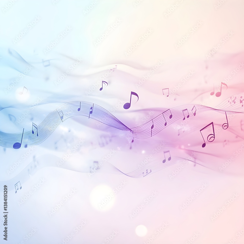 Obraz premium A soft, flowing design featuring musical notes on a gradient background, evoking a sense of harmony and creativity in music.