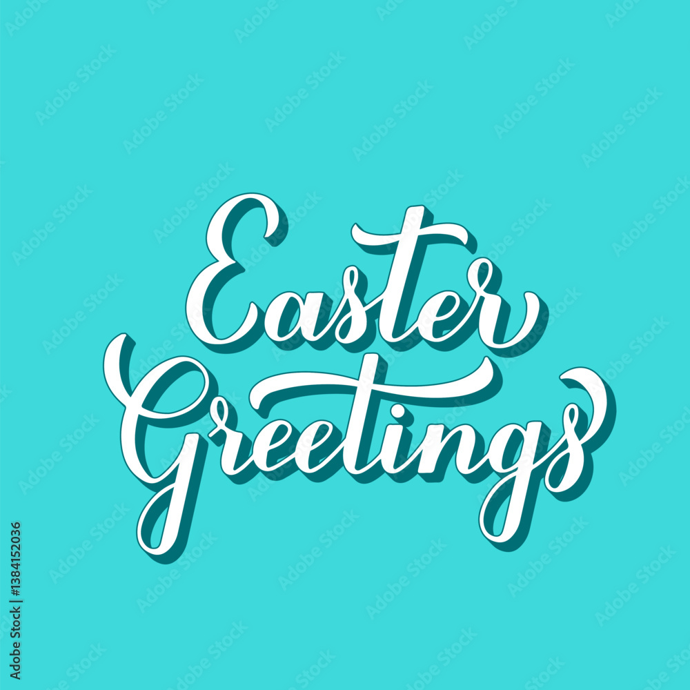 Easter Greetings 3d lettering on mint green background. Easter quote typography poster. Vector template for postcard, banner, flyer, etc.