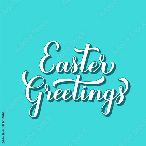 Obraz na płótnie Easter Greetings 3d lettering on mint green background. Easter quote typography poster. Vector template for postcard, banner, flyer, etc. w salonie