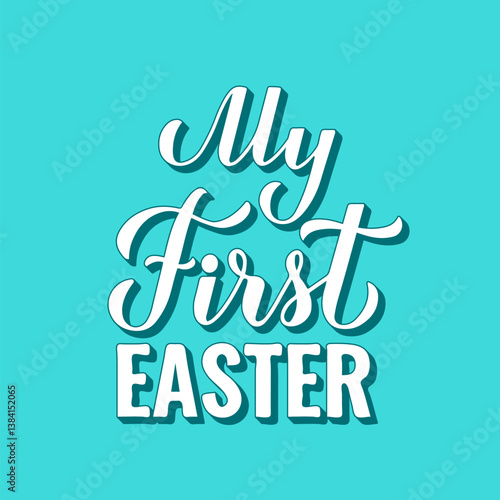Obraz na płótnie My First Easter 3d lettering on mint green background. Vector template for typography poster, banner, greeting card, sticker, kids clothes, etc. w salonie