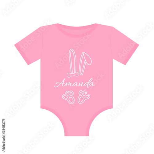 Easter baby monogram for girl on baby onesie. Funny Easter design. Vector  template for poster, greeting card, banner, sticker, etc.