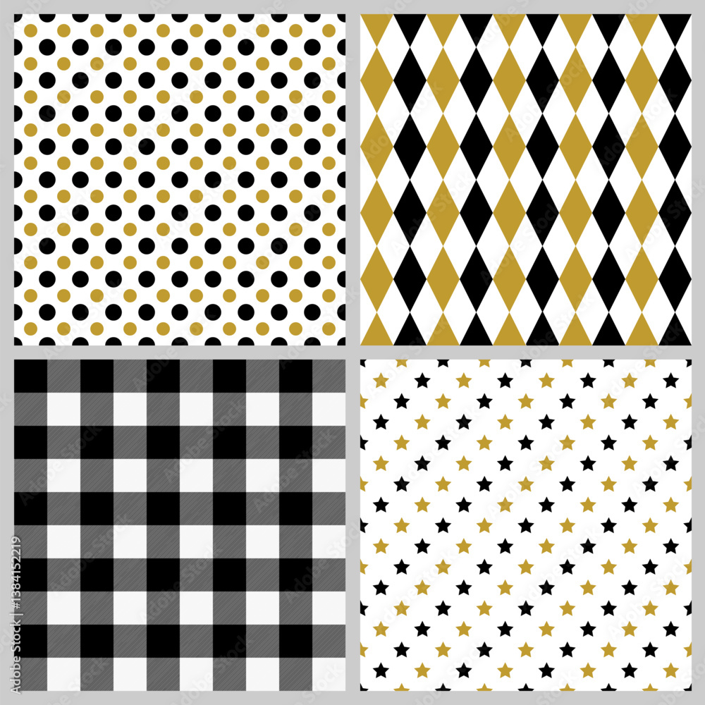 Geometric seamless pattern. Set of 4 minimalistic backdrops. Vector template for fabric, textile, wallpaper, wrapping paper, scrapbooking, etc.