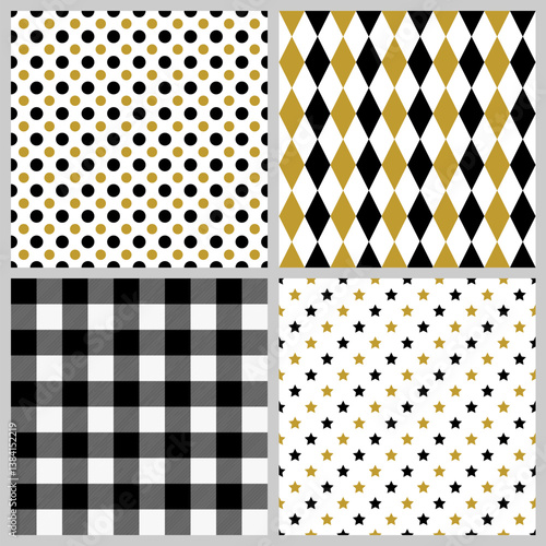 Obraz na płótnie Geometric seamless pattern. Set of 4 minimalistic backdrops. Vector template for fabric, textile, wallpaper, wrapping paper, scrapbooking, etc. w salonie