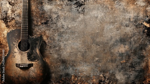 Worn acoustic guitar against a textured background