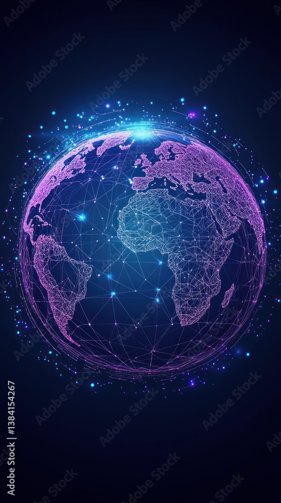 Global Network Earth, Digital Connections, Cosmic View, Futuristic Illustration Global Network Earth, Digital Connections, Cosmic View, Futuristic Illustration