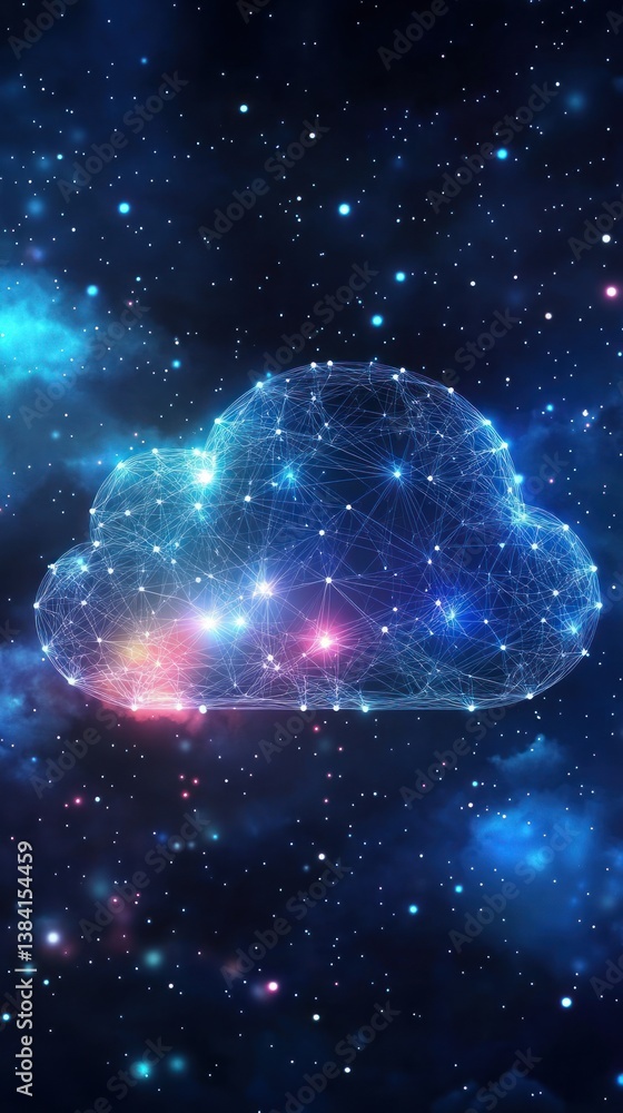 Abstract cloud network in space. Background of stars and nebulae. Visualizing data connectivity. Possible use stock photography for technology, data centers, or cloud computing Abstract cloud network in space. Background of stars and nebulae. Visualizing data connectivity. Possible use stock photography for technology, data centers, or cloud computing