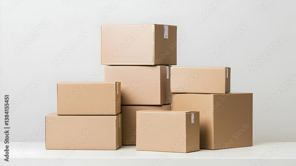 Stacked Cardboard Boxes On White Surface Stacked Cardboard Boxes On White Surface