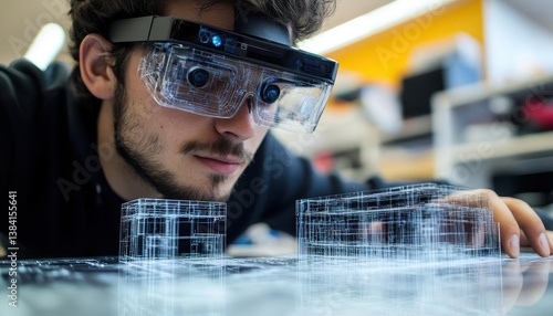 A student working on a spatial computing project using mixed reality devices, Spatial Computing, Advanced and creative