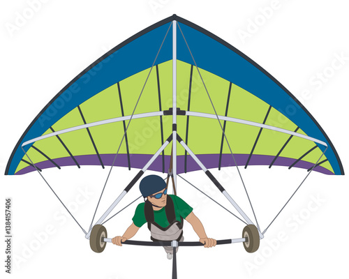 hang gliding, male glider flying isolated on a white background