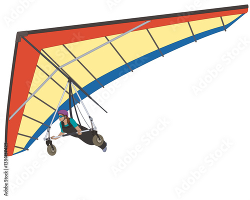 hang gliding, female glider with wing isolated on a white background