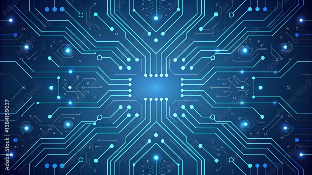 Futuristic Circuit Board with Glowing Blue Pathways Futuristic Circuit Board with Glowing Blue Pathways