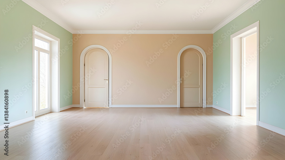 Obraz premium Empty Spacious Room With Archways And Neutral Colors