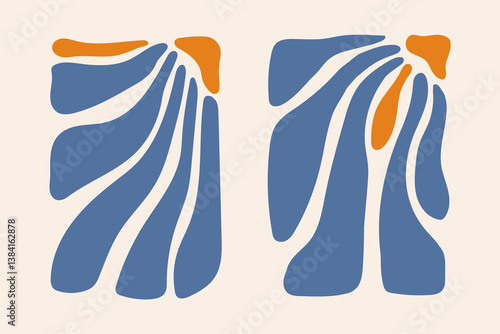 Art & IllustrationGroovy abstract flower art set. Organic doodle shapes in trendy naive retro hippie 60s 70s style. Contemporary poster and background. Vector illustration