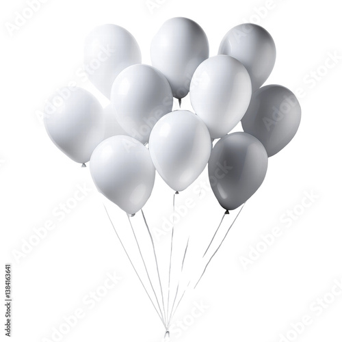 White balloons in bright celebration, perfect for festive events and elegant decorations - isolated PNG image.