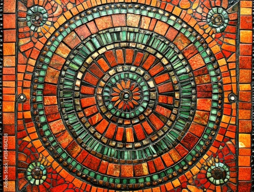 Wallpaper Mural Intricate circular stone mosaic artwork featuring earthy tones and concentric designs tile pattern Torontodigital.ca
