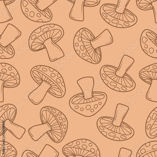 Brown seamless pattern mushroom hand drawn.Vector illustration