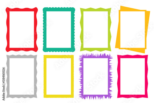 Set of rectangle frames with wavy edges. Zigzag wavy edges, rectangles, photo frames, text boxes, tags, labels.