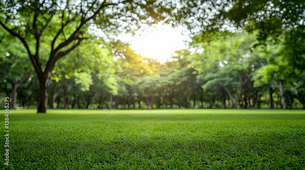Park Meadow Scene With Lush Green Trees And Sunny Daylight Park Meadow Scene With Lush Green Trees And Sunny Daylight