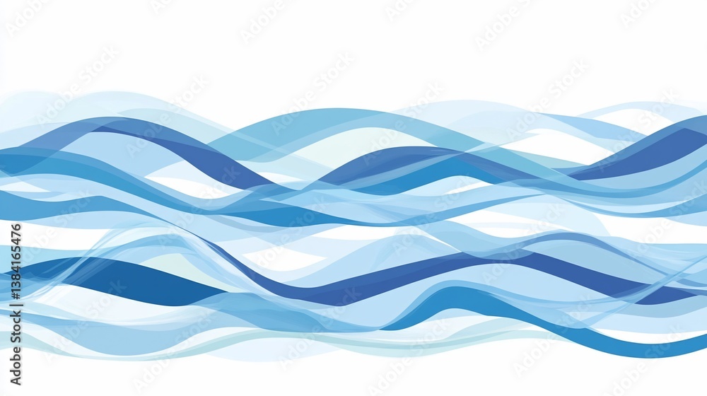 Fototapeta premium Dynamic abstract wavy background with blue shades, seamless texture vector
