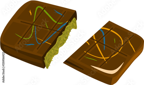 illustration of dubai chocolate bar with pistachio kunafa filling