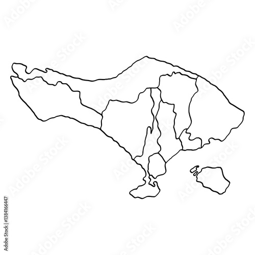 Bali indonesia outline map. Map of Bali Island is isolated on a white background.