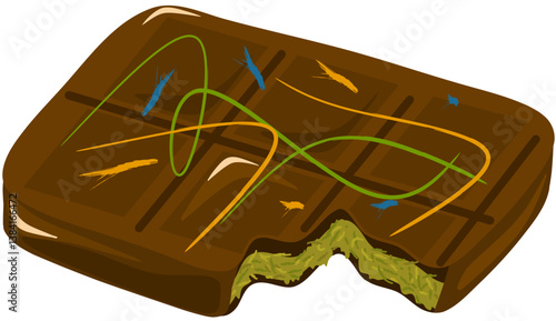 illustration of dubai chocolate bar with pistachio kunafa filling