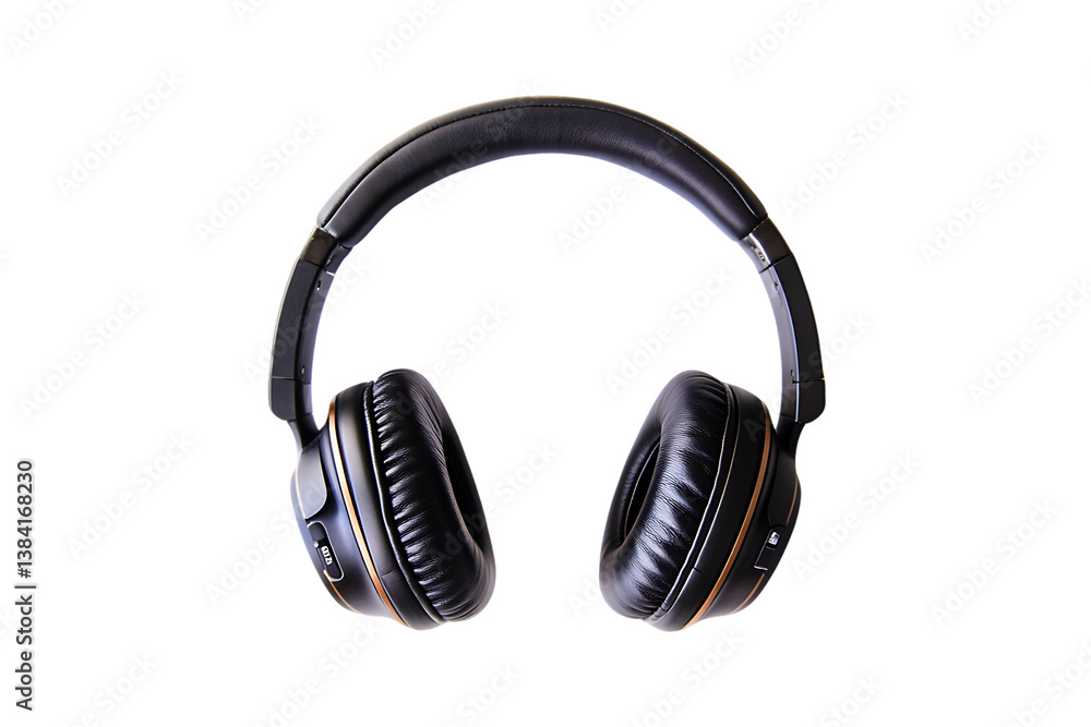Fototapeta premium Black Over-Ear Headphones with Orange Accents, Isolated on White