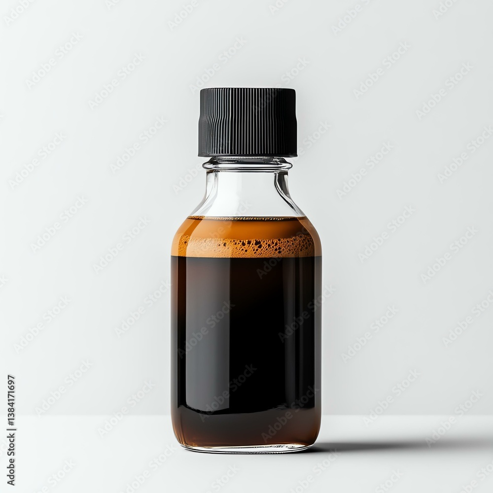 Fototapeta premium Isolated on white background. A clear bottle filled with espresso coffee concentrate.
