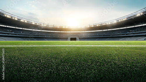 Large Stadium Full Of Spectators At Sunset