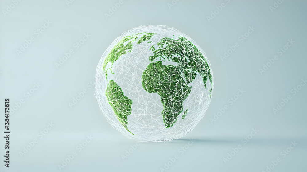 Abstract 3D Model Of Earth In Green And White Colors Abstract 3D Model Of Earth In Green And White Colors