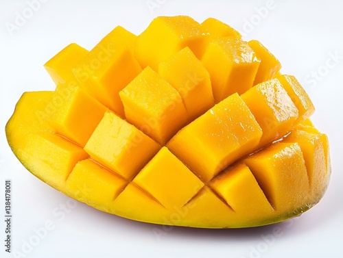 mango fruit sliced cubes yellow orange tones close up studio shot