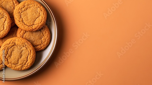 Obraz na płótnie A serene National Gingersnap Day background featuring a plate of crispy gingersnap cookies, against a soft brown and orange gradient, macro shot w salonie