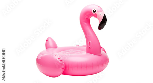 Pink pool inflatable flamingo for summer beach isolated on white background