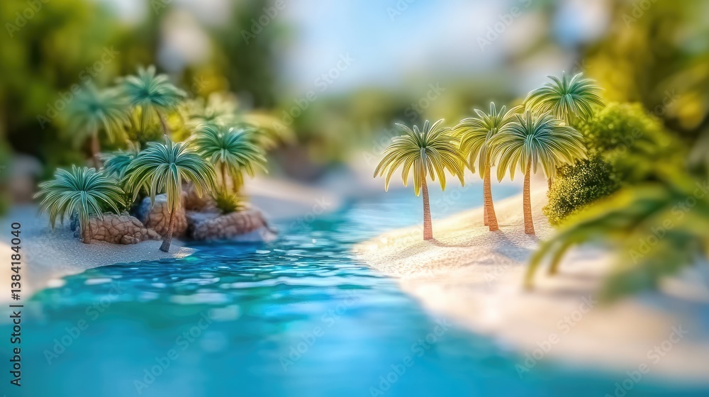 Tilt-Shift Macro View of Tropical Oasis with Palm Trees and Blue Water in Bright Sunlight and Bokeh Effect
Tilt-Shift Macro View of Tropical Oasis with Palm Trees and Blue Water in Bright Sunlight and Bokeh Effect