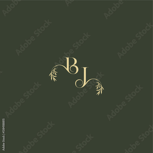 logo design concept luxury wedding monogram BJ organic leaf initial letter