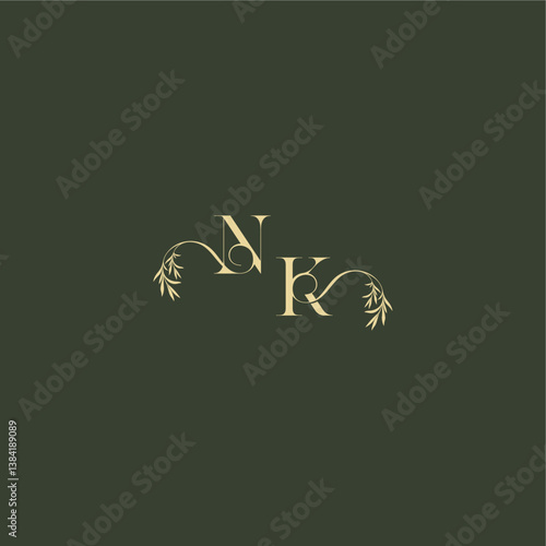 logo design concept luxury wedding monogram NK organic leaf initial letter