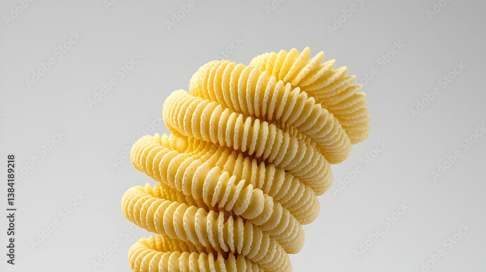 Close Up Image of a Yellow Spiraling Abstract Sculptural Object on White Background Close Up Image of a Yellow Spiraling Abstract Sculptural Object on White Background