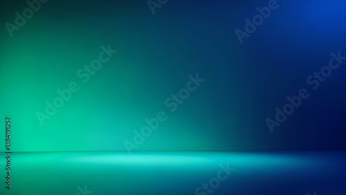 Futuristic Blue-Green Gradient Studio Room with Neon Reflections and Abstract Digital Technology Background
